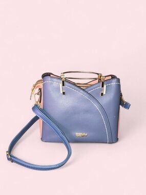 Two-Tone Blue & Pink Crossbody Bag with Gold Accents